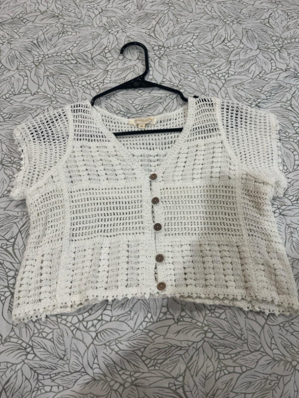 Rebellion Cream Crochet Button-Front Top - Picture 3 of 5